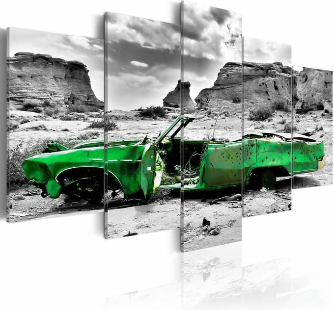 Schilderij - Oldtimer in het groen, 5 luik, Grijs/Groen, 2 maten, Premium print