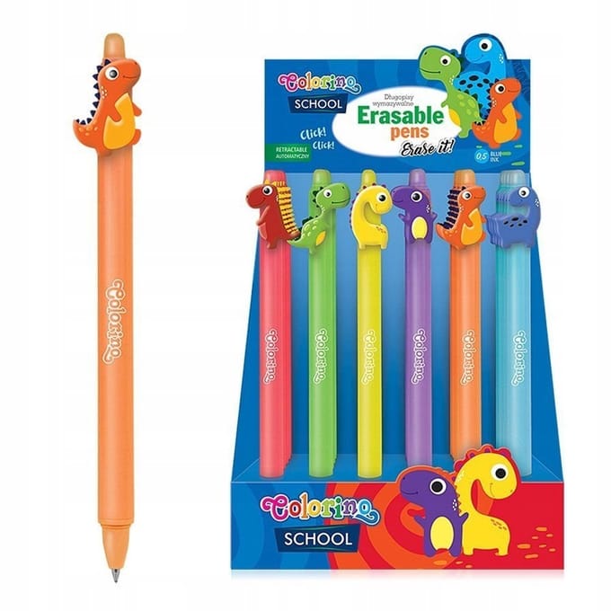 Colorino School Dino Uitwisbare Pen Blauwe Inkt Oranje