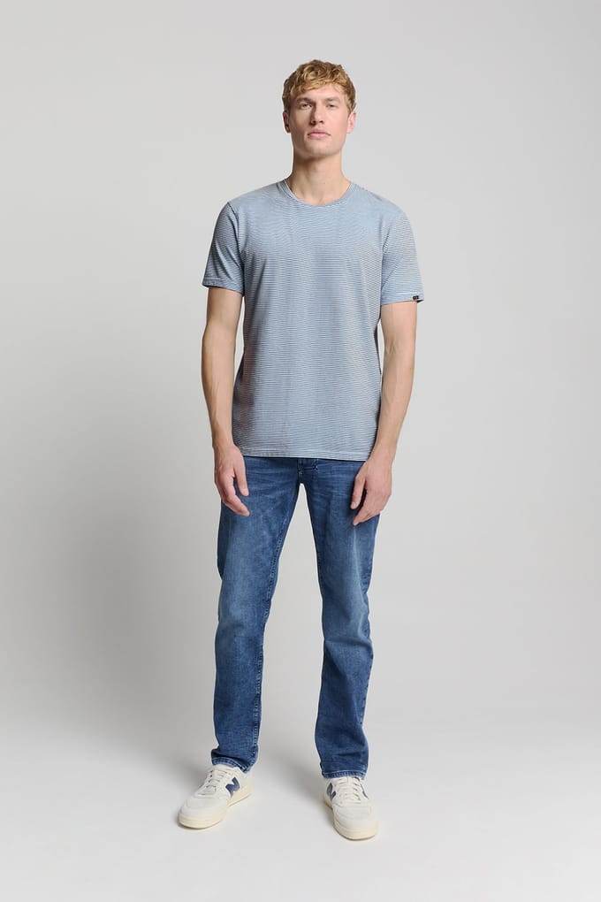 No Excess T-shirt Crewneck Stripes Sky Größe: M | Basic T-Shirts Outlet | Herren