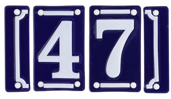 Best for Boots huisnummer 47 met sierrand - Oudhollands - emaille - blauw/wit