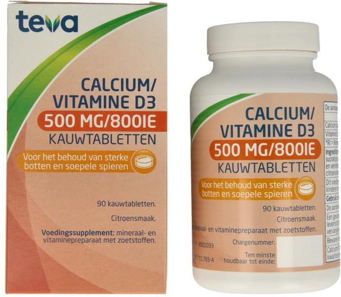 Teva Calcium / vitamine D 500mg / 800IE 90 Kauwtabletten
