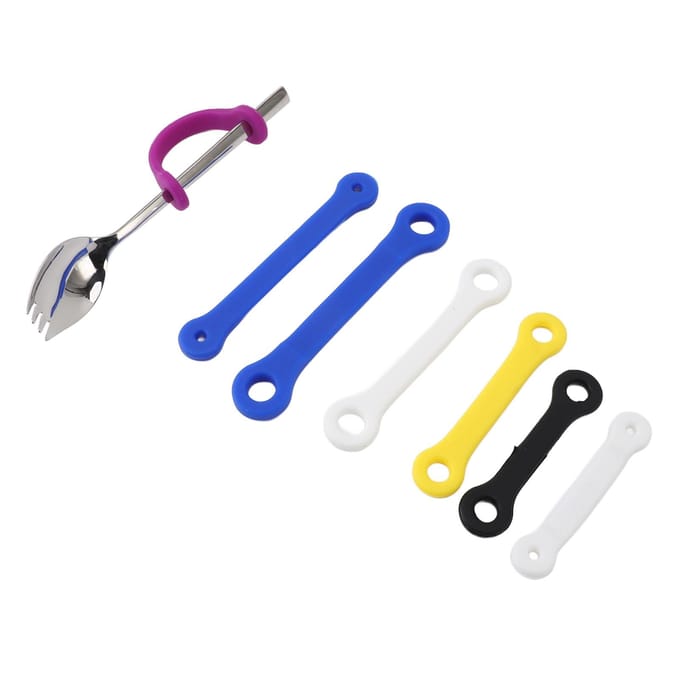 Cuillère Adaptative en Acier Inoxydable et Silicone Aide à Manger Cuillère Auto-Ajustable Ustensile Adaptatif blue