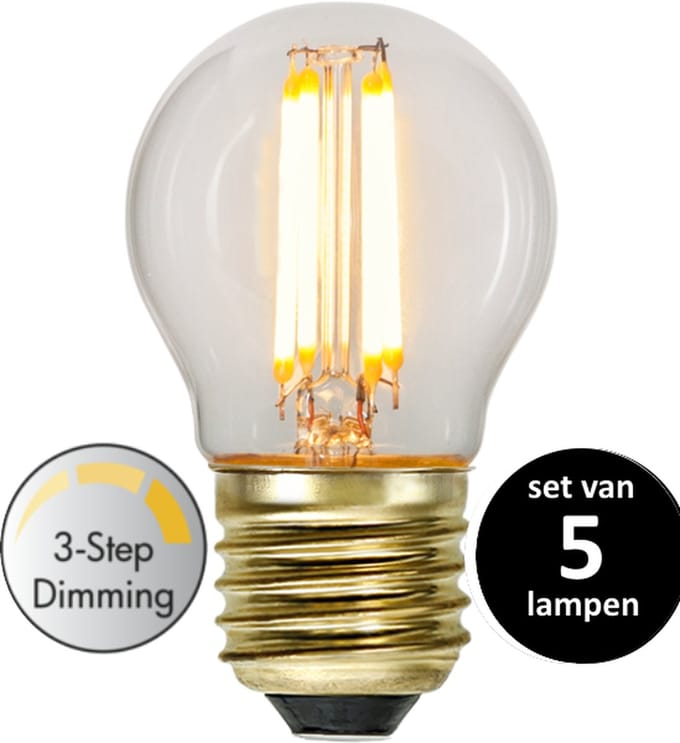 3 standen kogel led lamp - 4W - E27 -2100K - set van 5
