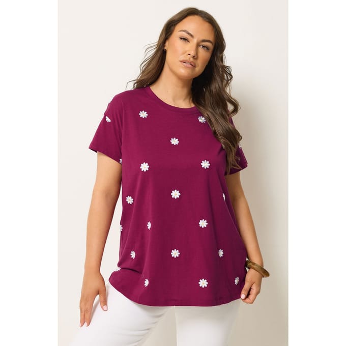 Yours Roze Tshirt Met Geborduurde Madeliefjes Size 42