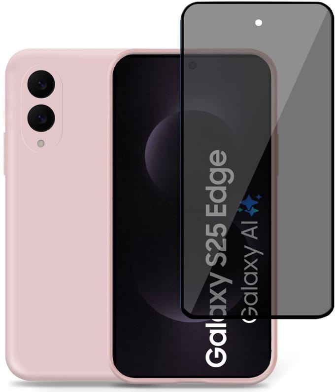 TechNow Hoesje + Privé Screenprotector geschikt voor Samsung Galaxy S25 Edge Hoesje Screenprotector - Privacy Tempered Glass - Case Rose
