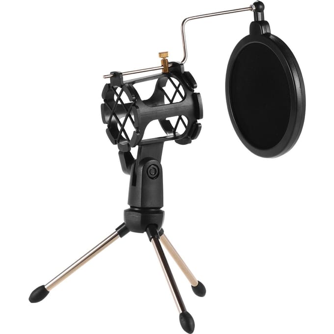 Mini Desktop Microfoonstandaard + Shock Mount Microfoonhouder + Popfilterkit voor zwart