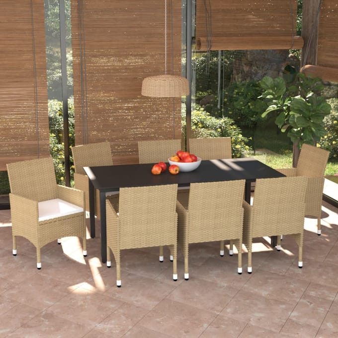 vidaXL - 9-delige - Tuinset - met - kussens - poly - rattan - beige