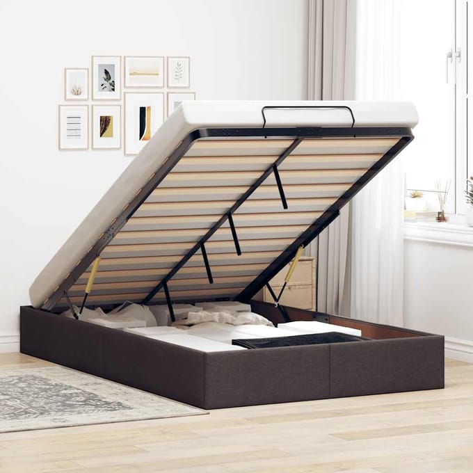 vidaXL - Bedframe - zonder - matras - 120x200 - cm - stof - donkerbruin