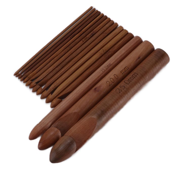15 stuks haaknaalden 20cm gecarboniseerd groot ergonomisch extra dik bamboe haaknaalden voor beginners brown