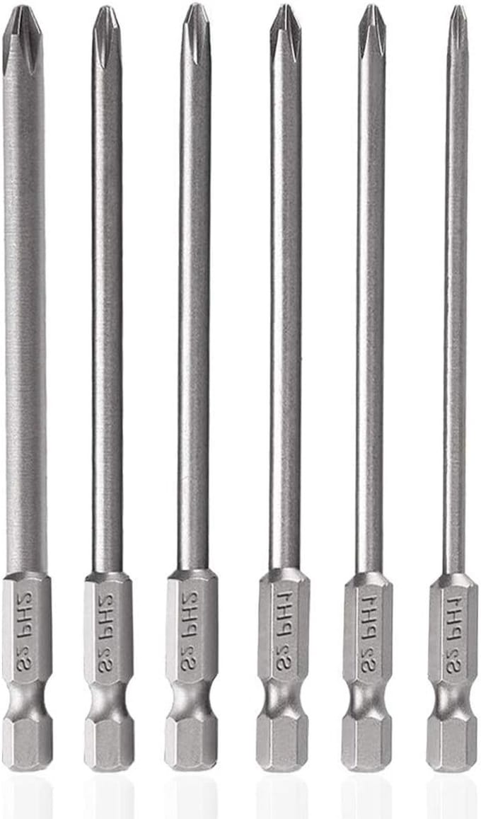 Set van 6 stuks 150mm lange Phillips schroevendraaier bits van S2 staal met magnetische hex shank voor PH1 PH2 toepassingen