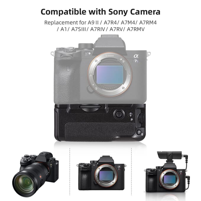VG-C4EM Verticale Batterijgrip Houder met Dubbele Batterijsleuven Compatibel met Sony A9/ A7R4/ A7M4/ zwart