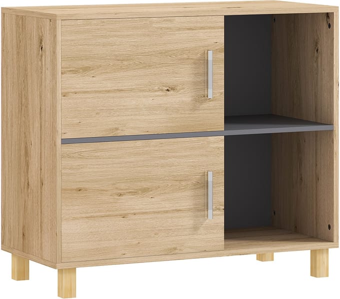 HOMCOM-Badkamervloerkast-MDF-80x35x70cm-Natuurlijk hout