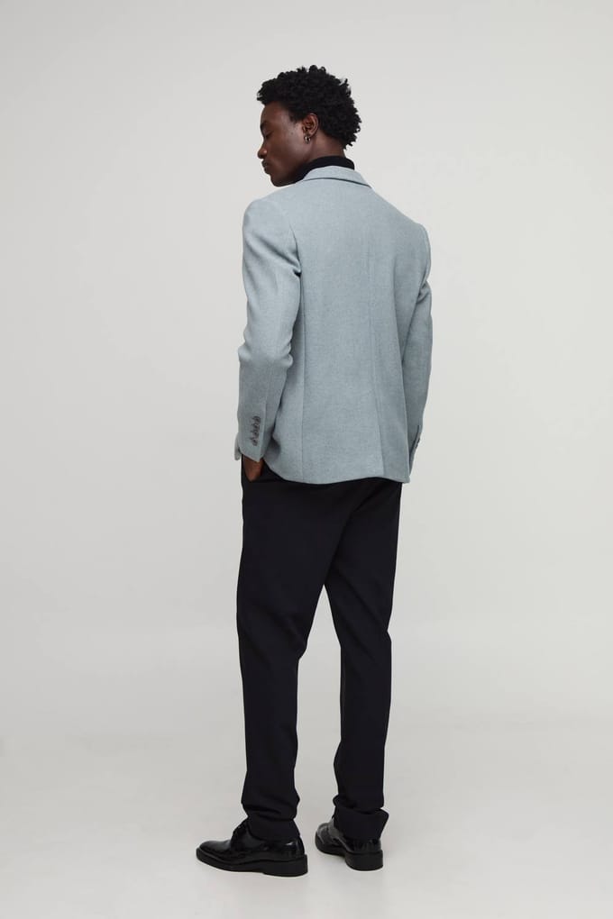 Relaxed Fit Melton Single Breasted Blazer | Grey | Size 46