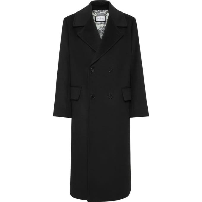 Herringbone Wool Double Breasted Long Coat