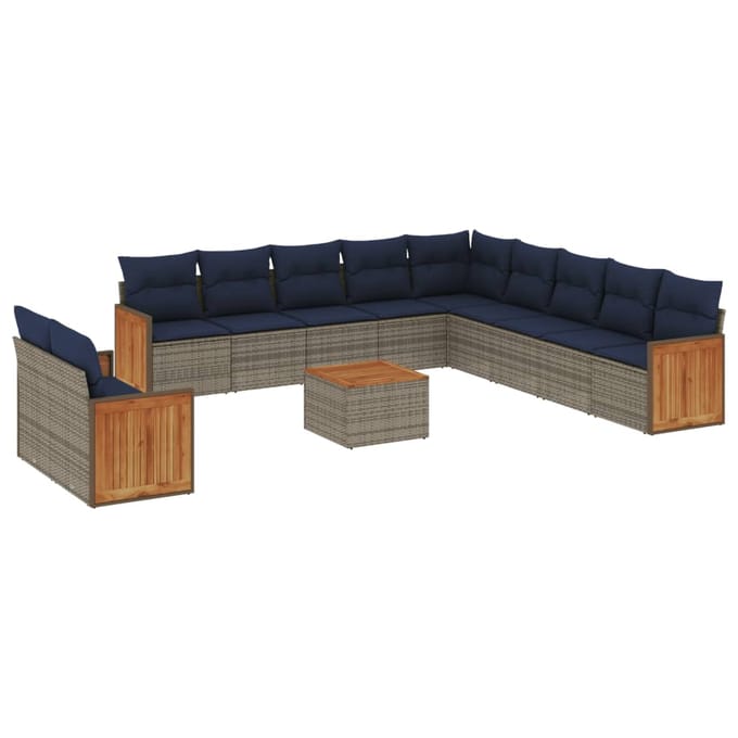 vidaXL - 12-delige - tuinbankset - met - kussens, - grijs - polyrotan