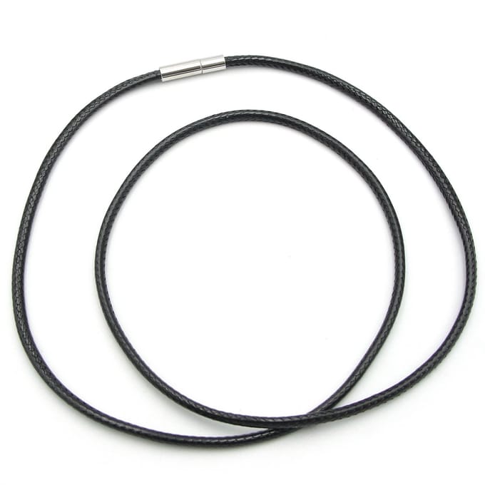 Zwart kunstleer waxkoord 3mm dik met zilverkleurige sluiting, lengte 55 cm