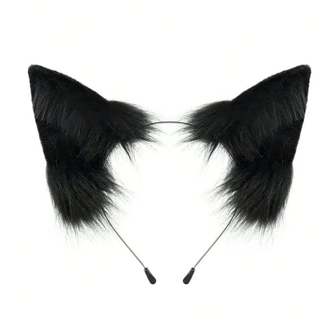 Pluizige Kat Wolf Vos Oren Haarband Halloween Hoofddeksel Cosplay Kostuum Feest, Rave wit