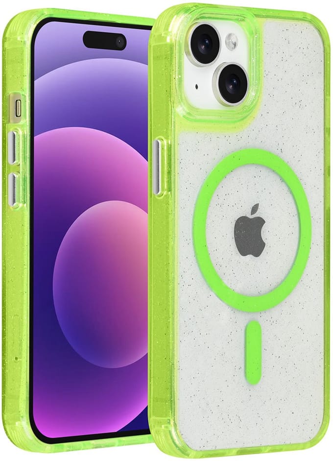 TUNIQ telefoonhoesje voor Apple iPhone 15 - MagSafe met glitter - Groen