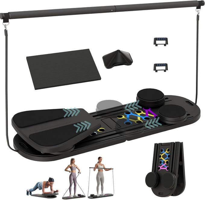 Pilatesbord Set - Thuis Reformer - Complete Thuistraining - 6-in-1 Functionaliteit - 978 x 368 cm - Zwart
