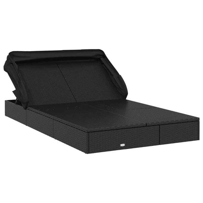 vidaXL - Ligbed - 2-persoons - met - dak - 213x118x97 - cm - poly - rattan - zwart