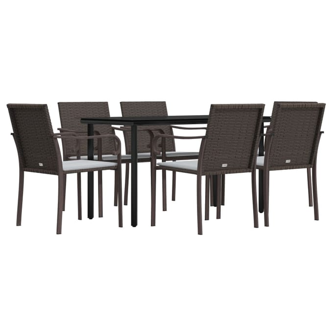 vidaXL - 7-delige - Tuinset - met - kussens - poly - rattan - en - staal