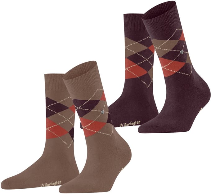 Burlington Everyday Argyle 2-Pack gedessineerd katoen sokken dames bruin - maat 36-41