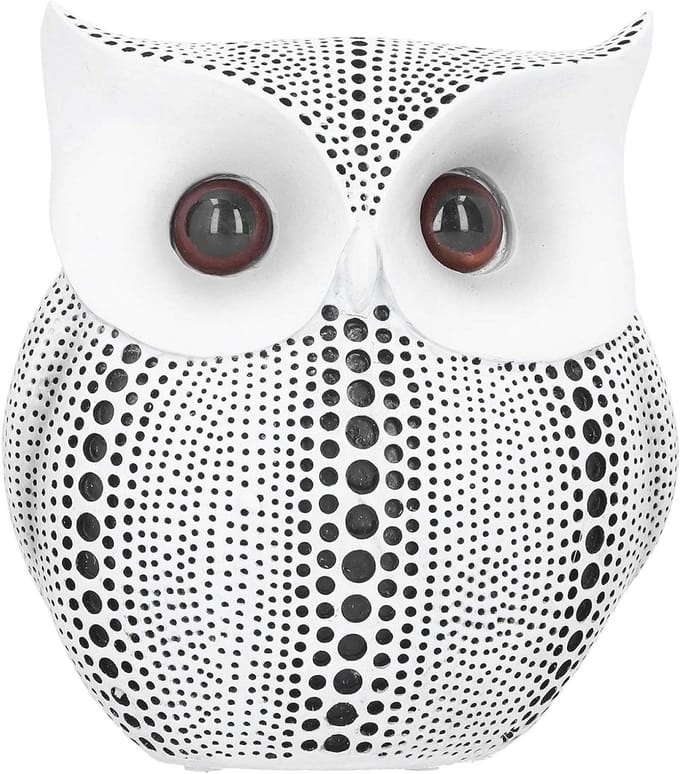 Uil Standbeeld - Decoratieve Beeldjes - Huis Decoratie - Handbeschilderd Hars - 15cm Hoog - Wit