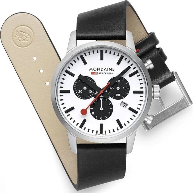 Mondaine Msd.41410.lbv Classic Chronograaf Datum Vegan Heren Horloge MSD.41410.LBV white
