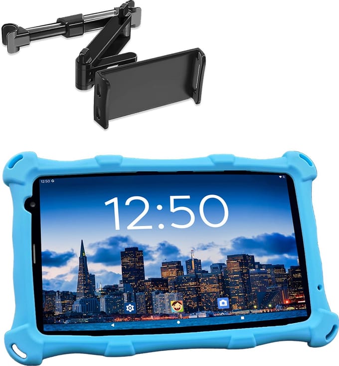 AngelTech OnderwegPakket PRO MAX – Kindertablet PRO MAX Blauw + Tablethouder - Android 16 - Kindertablet Vanaf 3 Jaar – Kinder Tablet – Kids Tablet - Tablet voor Kinderen