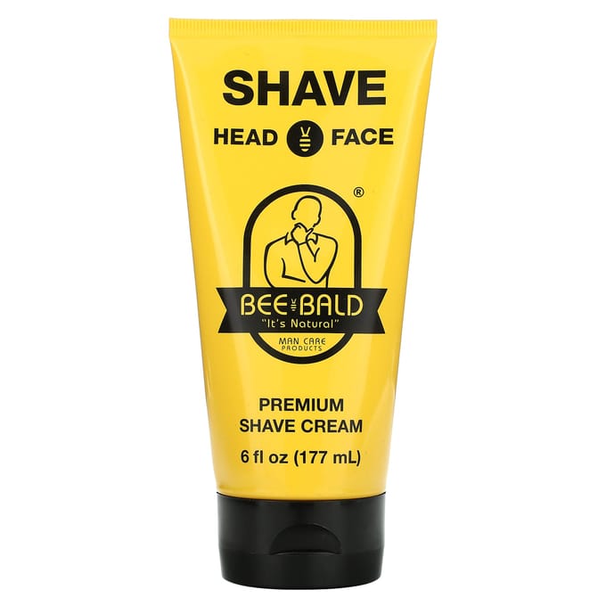 Bee Bald, Shave Head & Face, Premium Shaving Cream, 6 fl oz (177 ml) yellow