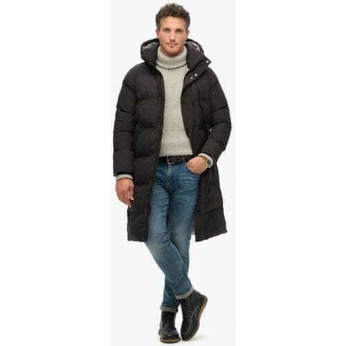 Superdry Lange Pufferjas met Capuchon Zwart Grootte: L