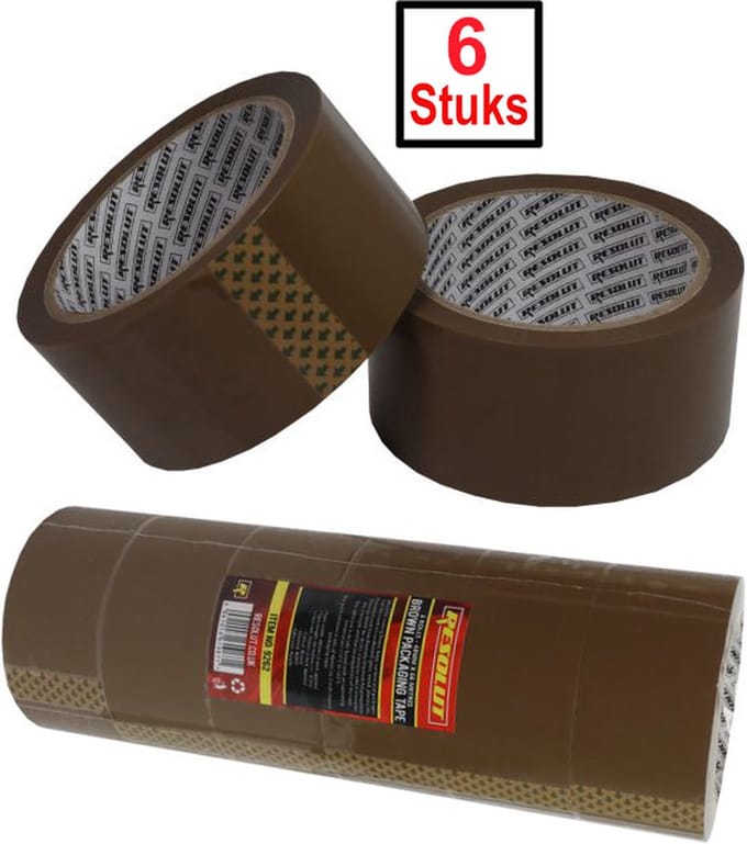 Bruine verpakkingstape / inpak tape 48 mm X 66 meter (6 rollen)