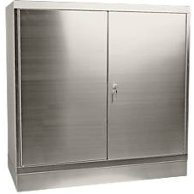 Gereedschapskast, rvs, hoogte 1050 mm, 2 schuifladen, 2 legborden