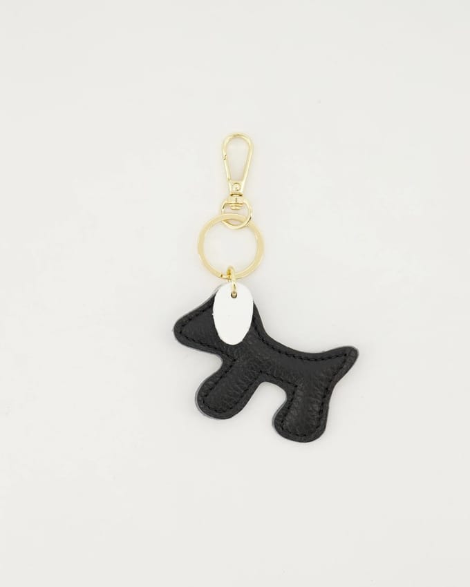 sleutelhanger- zwart-hondje - leer -hardware goud
