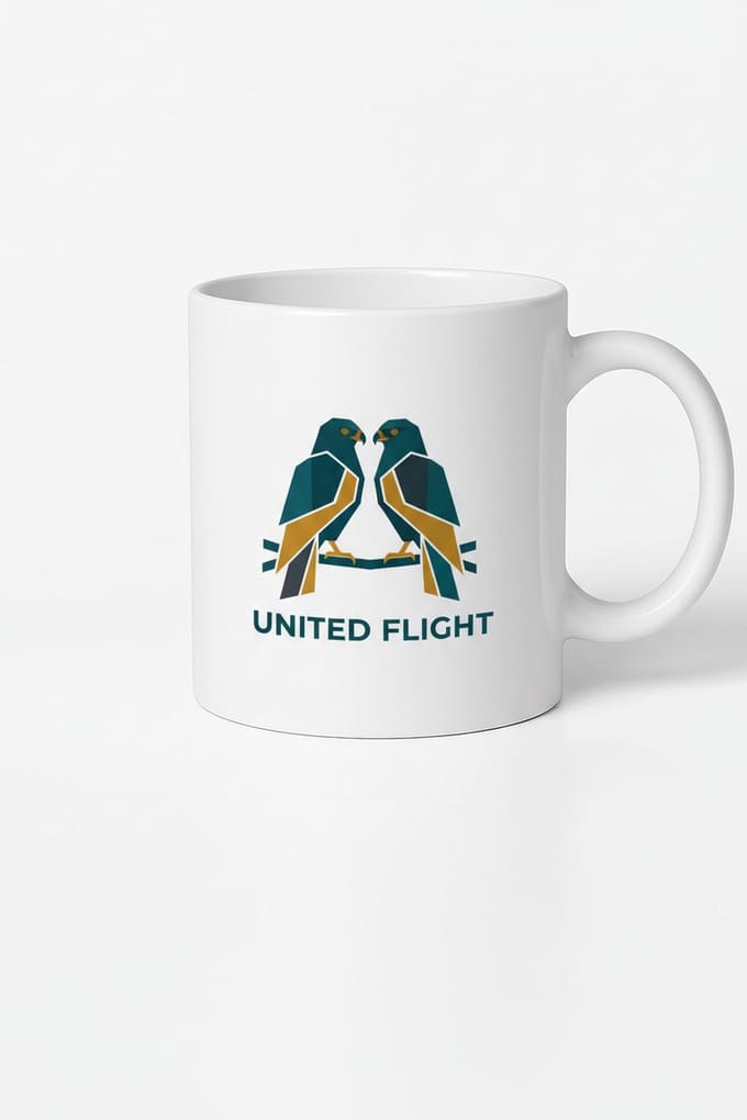 United Flight Mok | Stijlvol Geometrisch Vogelpaar Design | Uniek Cadeau