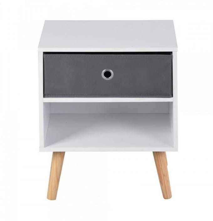 Furnish - Nachtkastje - Wit - Grijs - Hout - 29x39x48.3