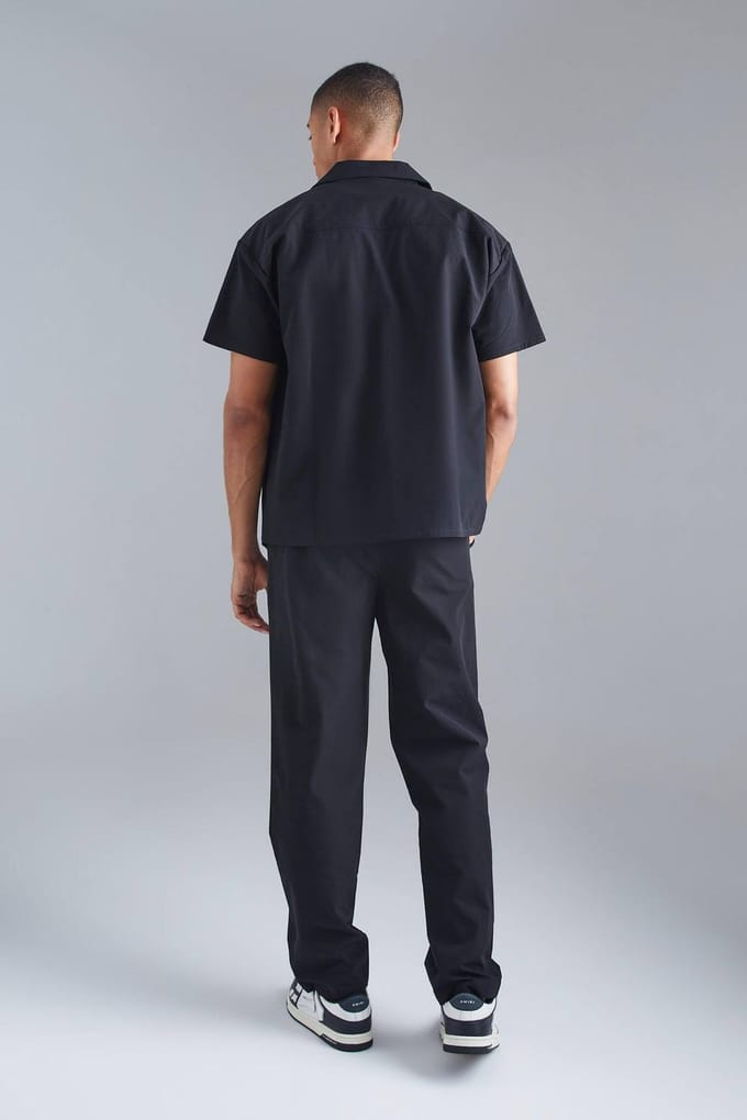 Technical Stretch Boxy Shirt & Trouser Set | Black | Size Medium