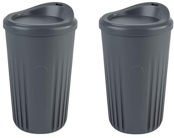 APS Herbruikbare to go bekers set - 2 stuks 400 ml - Antraciet PP - Met deksels vaatwasserbestendig