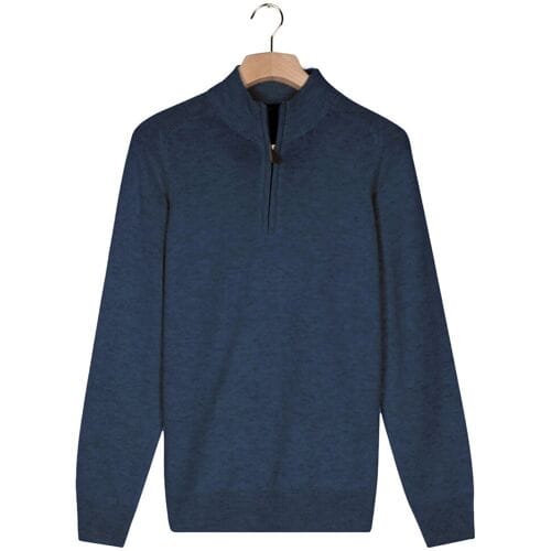 Baileys Trui Half Zip Single Knit Lamswol Dark Denim Blue / male