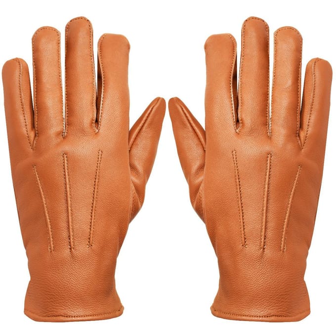 Heren leren bruine thermische handschoenen