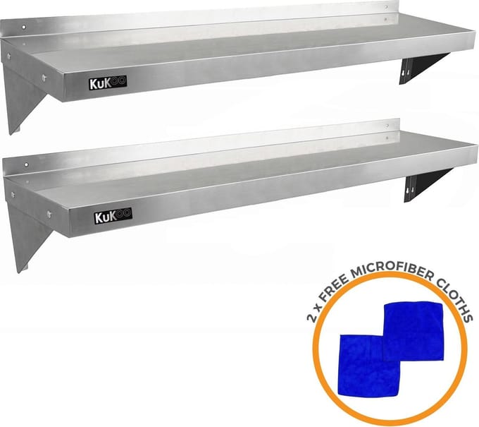 Wandschap - rvs - 140cm x 30cm - set van 2