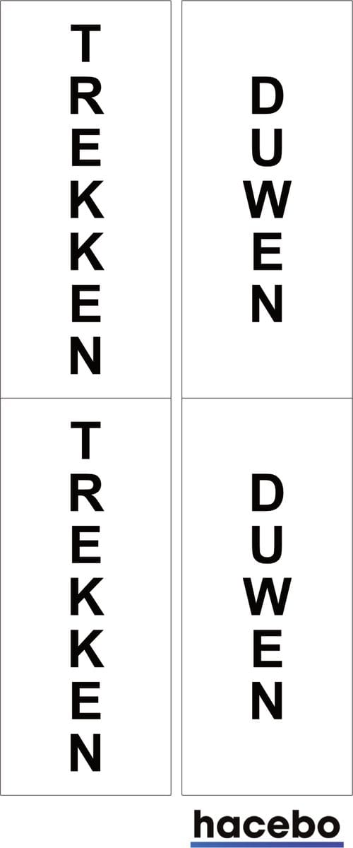 Deursticker Set Duwen Trekken Verticaal - 7x3 cm - Set van 4 stuks - Wit met zwarte tekst - Push en Pull - UV en Waterproof