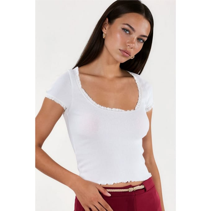 Slim Fit U-Hals Geribbelde Blouse