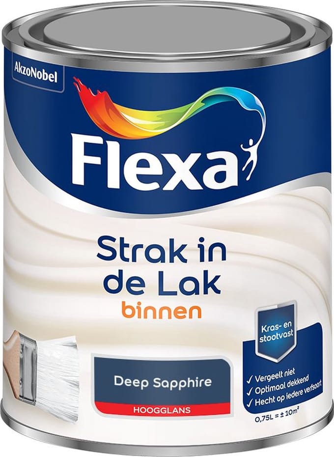 Flexa - Strak In De Lak Binnenlak Hoogglans - Deep Sapphire - Mengverf - 750 Ml