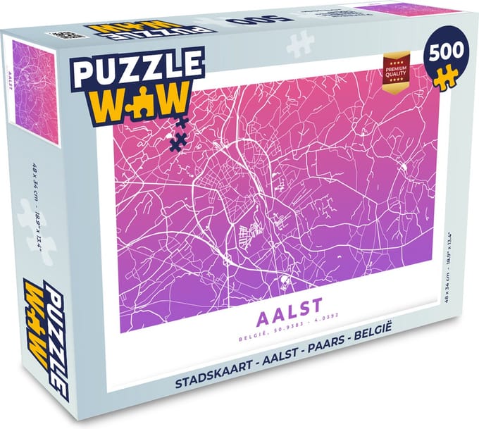 Puzzel Stadskaart - Aalst - Paars - België - Legpuzzel - Puzzel 500 stukjes - Plattegrond