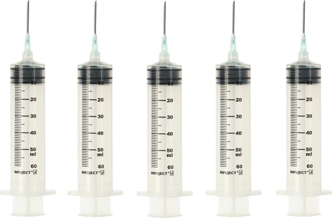 5x injectiespuit met naald 60ml Lijm