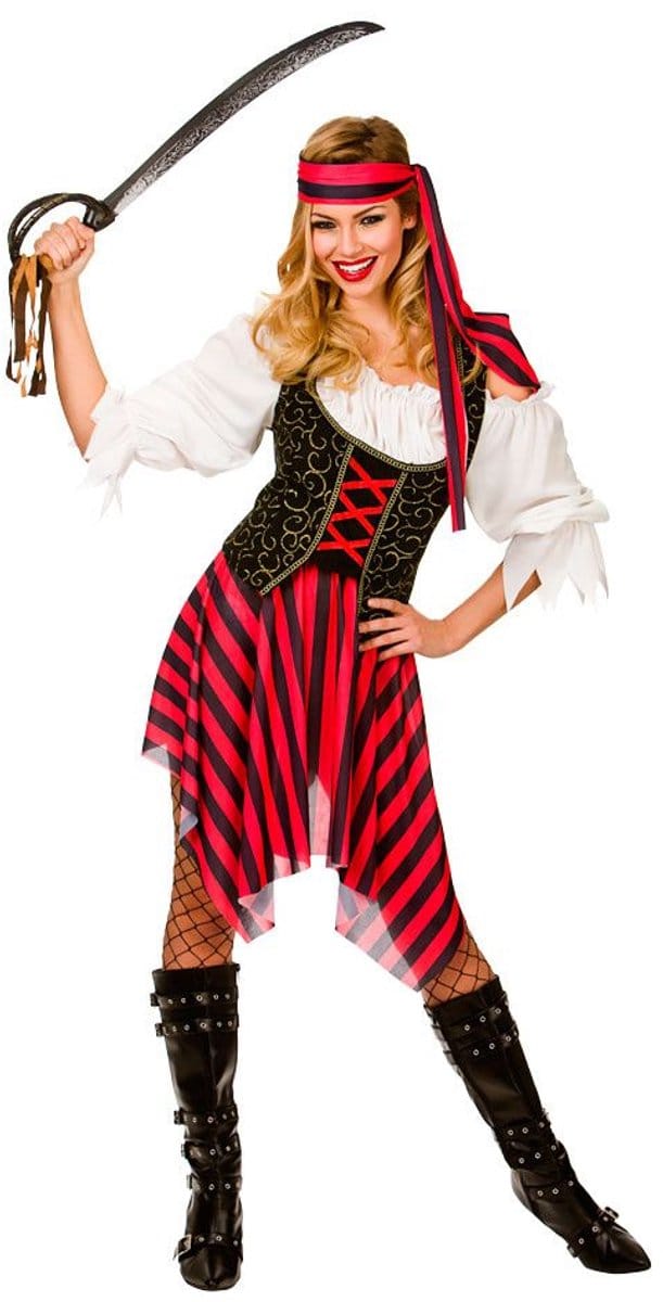 Generik Verkleedkleding Piraten Zeerovers pakje Deluxe Rood Wit zwart - L