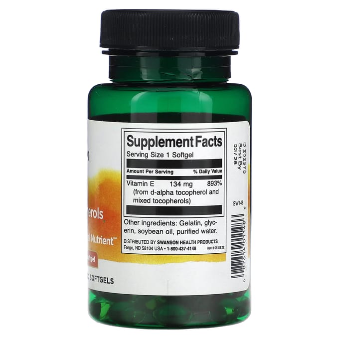 Vitamine E Gemengde Tocoferolen, 200 IE (134 mg), 100 Softgels