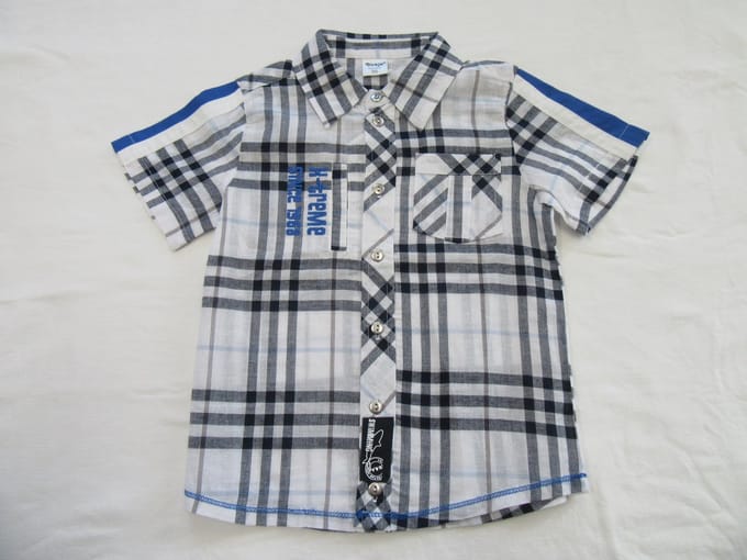 dirkje , jongens , overhemd korte mouw , geruit , wit / blauw , 98 - 3jaar