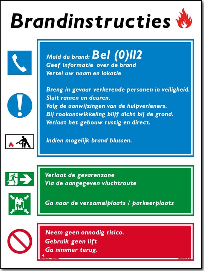 Brandinstructies bord - Forex - 30 x 40 cm